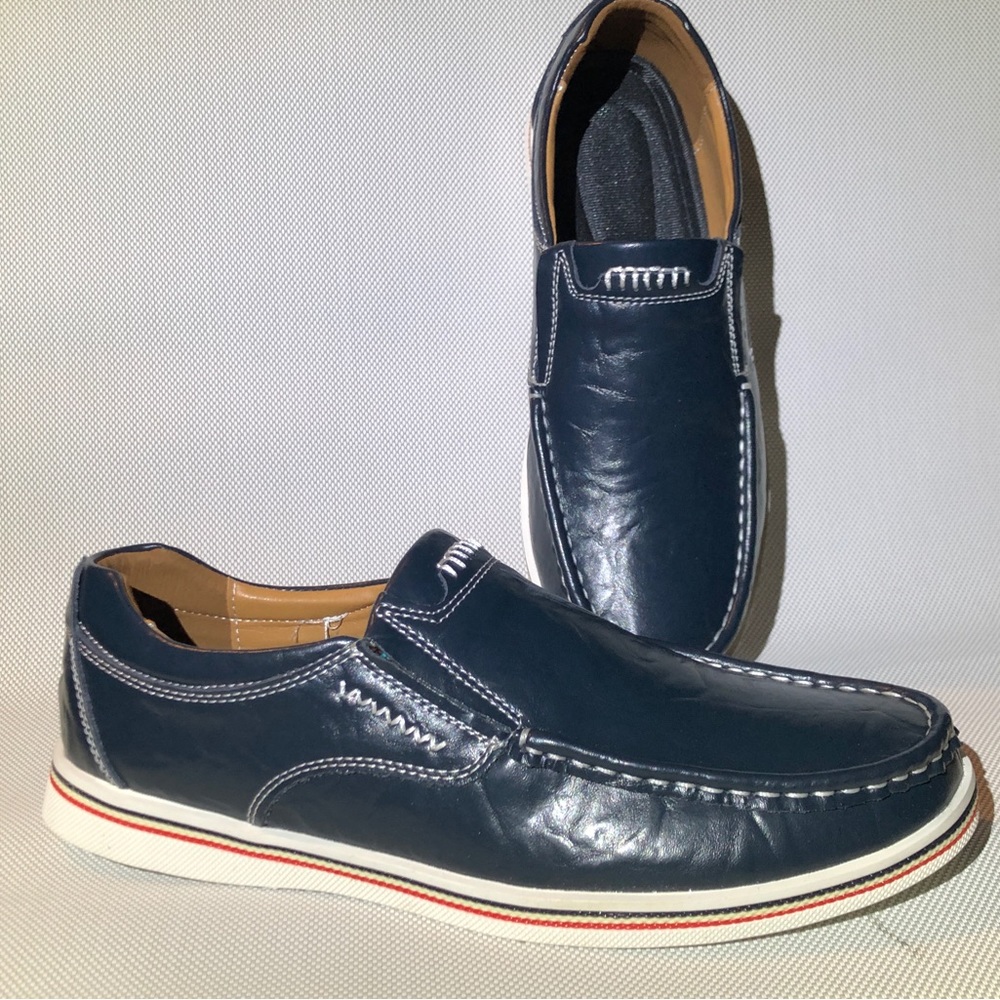 Moccasin leather walking driving men's shoe sz 43 navy leather